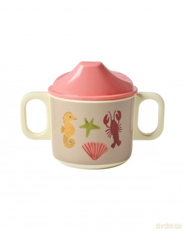Rice - Melamine 2 Handle Baby Cup with Lid - Coral Ocean Print - 250 ml
