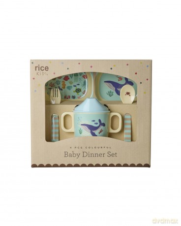 Rice - Melamine Baby Dinner Set - Blue Ocean Print - 4 pcs