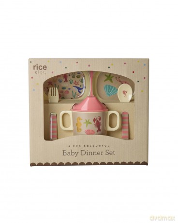 Rice - Melamine Baby Dinner Set - Coral Ocean Print - 4 pcs