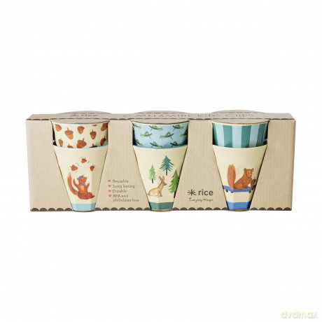 Rice - Melamine Cups with Happy Forest Prints - Blue - Small