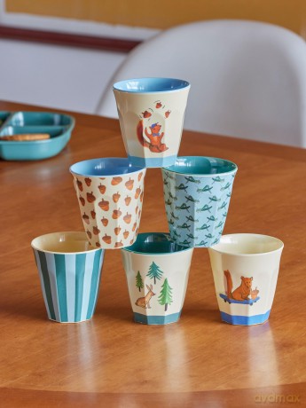 Rice - Melamine Cups with Happy Forest Prints - Blue - Small