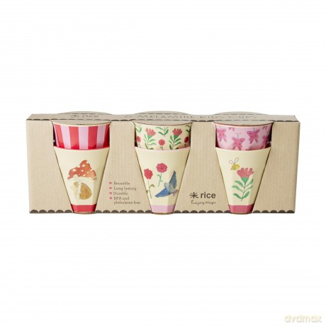 Rice - Melamine Cups with Happy Forest Prints - Pink - Small