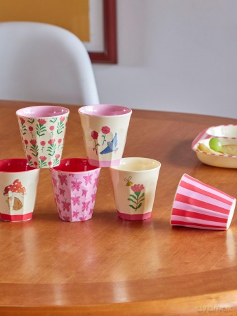 Rice - Melamine Cups with Happy Forest Prints - Pink - Small