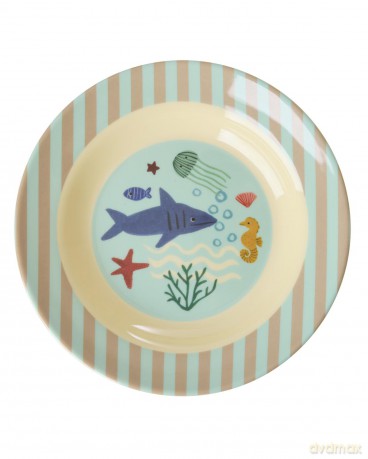 Rice - Melamine Kids Bowl with Blue Ocean Print - Blue - 250 ml