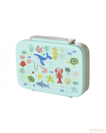Rice - Plastic Lunchbox with 6 Rooms - Blue Ocean Print - Blue