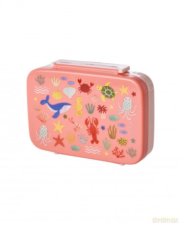 Rice - Plastic Lunchbox with 6 Rooms - Coral Ocean Print - Coral
