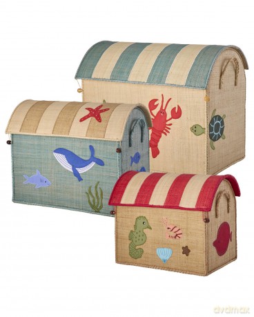 Rice - Raffia Toy Baskets with Ocean Theme - Set of 3