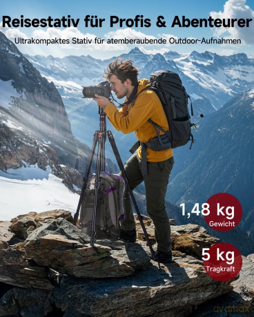 Rollei - Compact Traveler No. 2 Tripod - Aluminium - 43.5 cm Pack Size, 44 cm Min Height, 180 cm Max Height