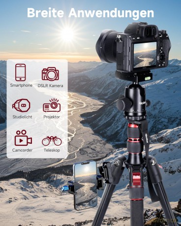 Rollei - Compact Traveler No. 2 Tripod - Aluminium - 43.5 cm Pack Size, 44 cm Min Height, 180 cm Max Height