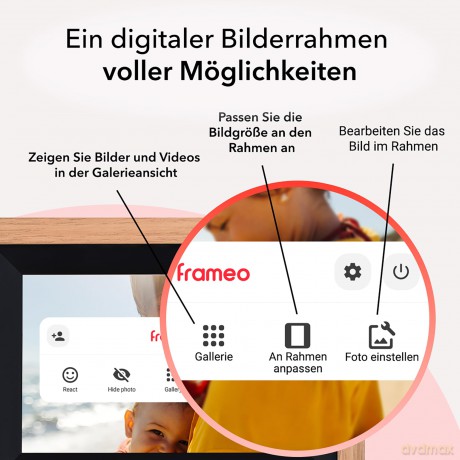 Rollei - Smarter picture frame - 10 Diagonal - WIFI - App Control - Wood frame - Model 105 - 10.1