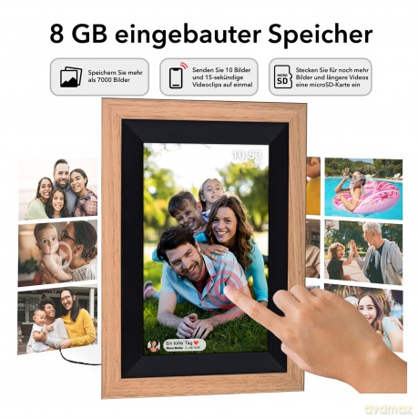 Rollei - Smarter picture frame - 10 Diagonal - WIFI - App Control - Wood frame - Model 105 - 10.1