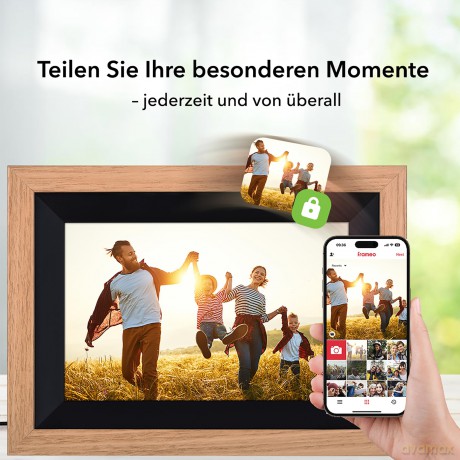 Rollei - Smarter picture frame - 10 Diagonal - WIFI - App Control - Wood frame - Model 105 - 10.1