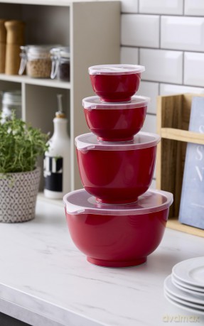 Rosti - Margrethe Bowls - Set of 4 + Lids (Red)