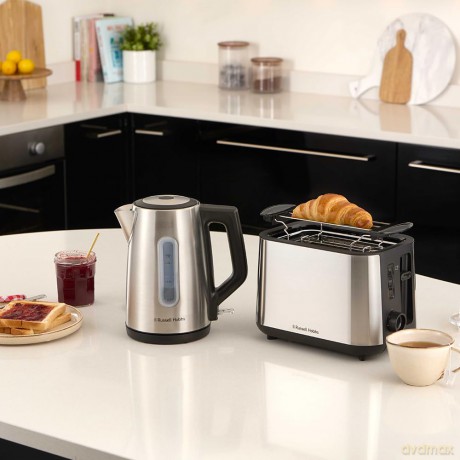 Russell Hobbs - Heaton Brushed Kettle - Brushed Stainless Steel with Black Accents - 1.7L