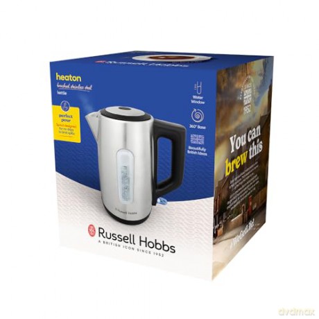 Russell Hobbs - Heaton Brushed Kettle - Brushed Stainless Steel with Black Accents - 1.7L