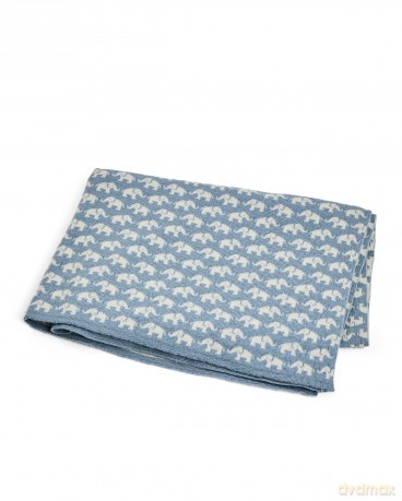 Smallstuff - Baby blanket AO elephants - Merino Wool Blue - 80x100 cm (70007-91)