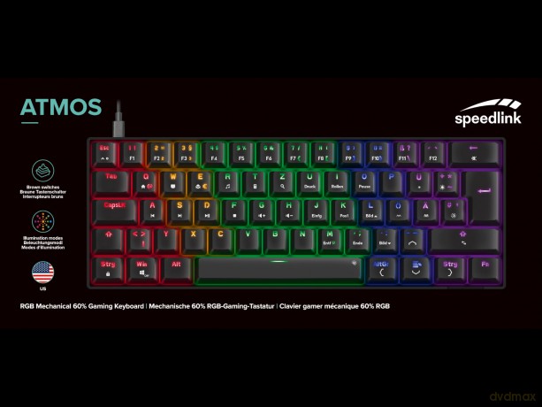 Klawiatura gamingowa Speedlink - ATMOS RGB Rainbow Mechanical 60% Gaming Keyboard with brown switches, black - US layout