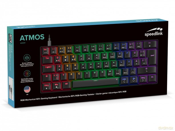 Klawiatura gamingowa Speedlink - ATMOS RGB Rainbow Mechanical 60% Gaming Keyboard with brown switches, black - US layout