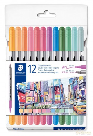 Staedtler - Dual-Tip Markers Pastel, 12 pcs Assorted (3200 C12PA)
