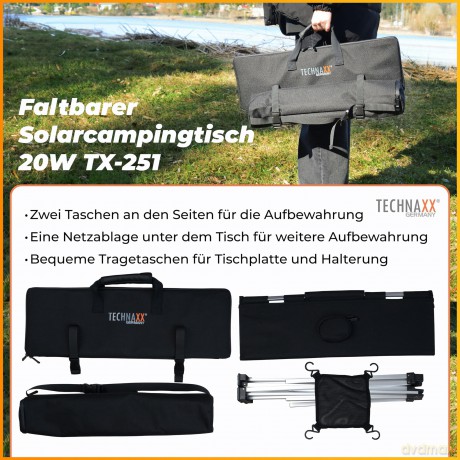 Technaxx - Foldable Solar Camping Table - 20W [SPORT]