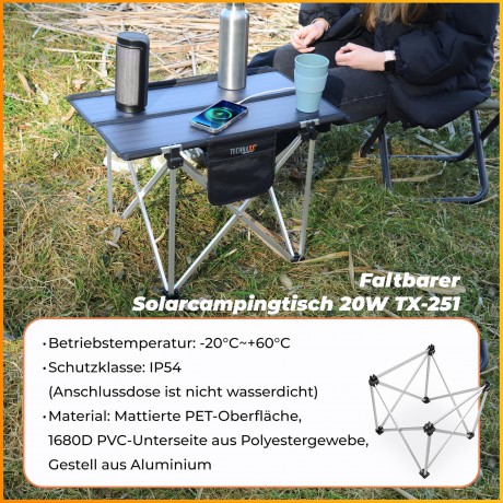 Technaxx - Foldable Solar Camping Table - 20W [SPORT]