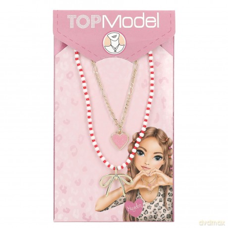 TOPModel - Double Layer Necklace LEOHEART - Gold, Pink, White, Red - 46.5 cm + 5 cm