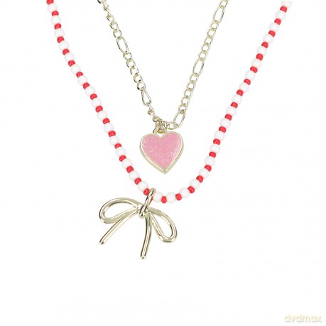 TOPModel - Double Layer Necklace LEOHEART - Gold, Pink, White, Red - 46.5 cm + 5 cm