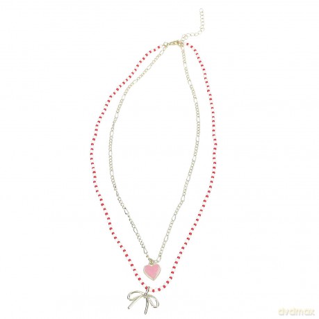 TOPModel - Double Layer Necklace LEOHEART - Gold, Pink, White, Red - 46.5 cm + 5 cm