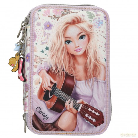 TOPModel - Triple Pencil Case COWGIRL - Cream-Coloured with Pale Purple Accents