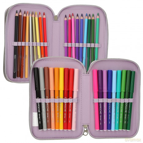 TOPModel - Triple Pencil Case COWGIRL - Cream-Coloured with Pale Purple Accents