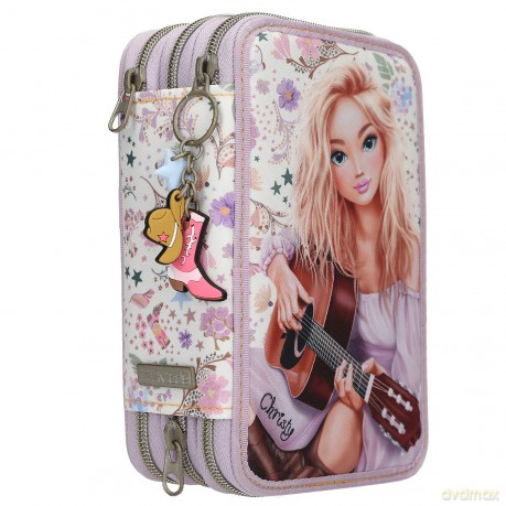 TOPModel - Triple Pencil Case COWGIRL - Cream-Coloured with Pale Purple Accents