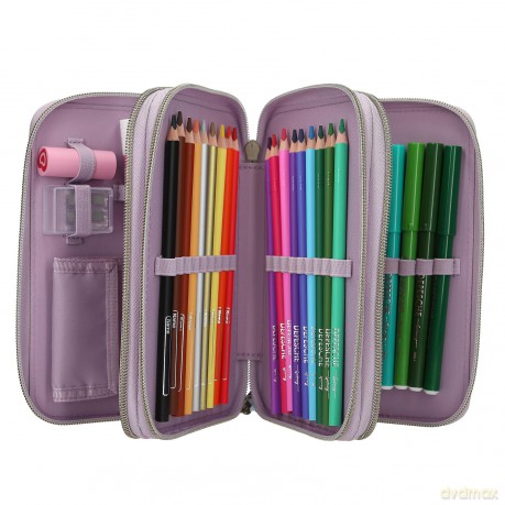 TOPModel - Triple Pencil Case COWGIRL - Cream-Coloured with Pale Purple Accents