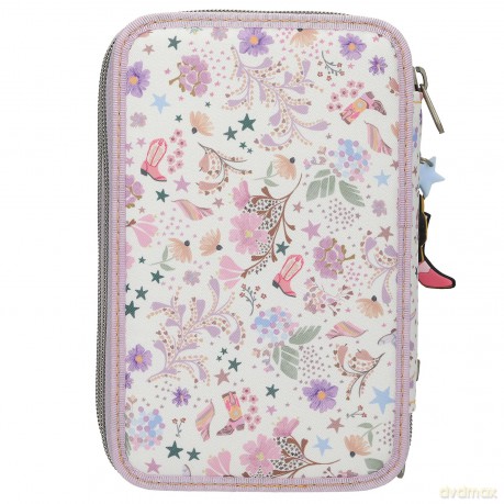TOPModel - Triple Pencil Case COWGIRL - Cream-Coloured with Pale Purple Accents
