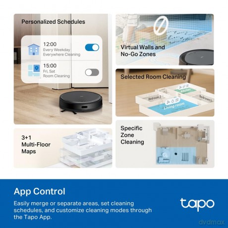 TP-Link - Tapo RV20 Max Plus 5300Pa Suction MagSlim LiDAR Navigation Robot Vacuum and Mop with Auto-Empty Dock