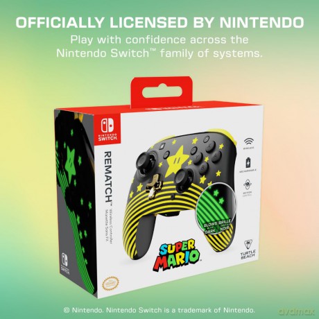 Turtle Beach: Rematch - Bezprzewodowy kontroler Super Mario Star (świeci w ciemności) [Dla Switcha/Switcha 2]