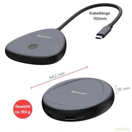 Verbatim - Share My Screen USB-C Wireless Display Adapter 4K w/Hub