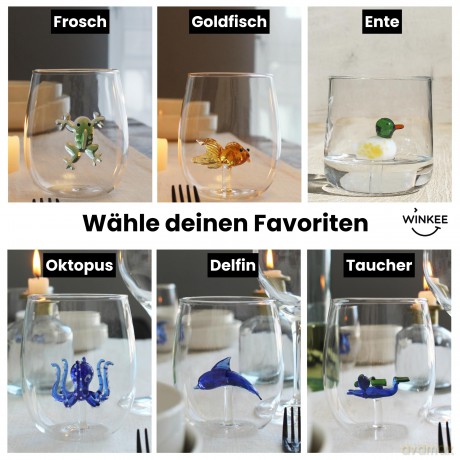 Winkee - Drinking Glasses - Handmade Glasses Goldfish