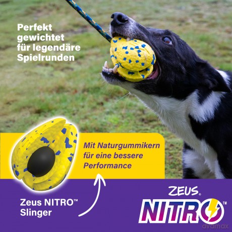 Zeus Nitro - Weighted Slinger with Rope - Vibrant Yellow and Blue - 9.2cm