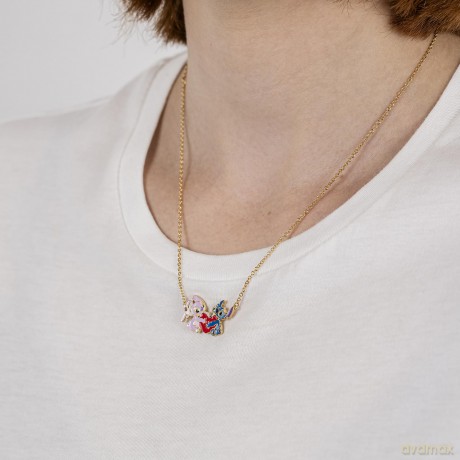 Peers Hardy - Brass Yg Plt 18" Stitch And Angel Enamel Heart Necklace /Jewellery