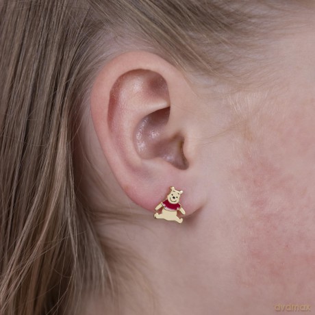 Peers Hardy - Sterling Silver 925 Yg Plt Winnie The Pooh Stud Earrings With Red Enamel /Jewellery