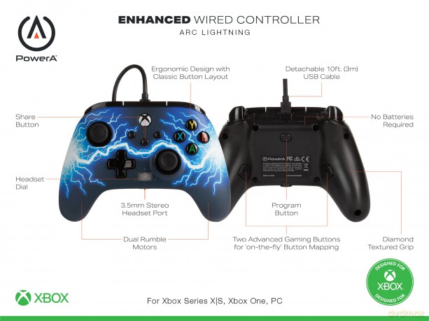 PowerA Enhanced Wired Xbox One Controller - Arc Lightning [GRA XBOX SERIES X]