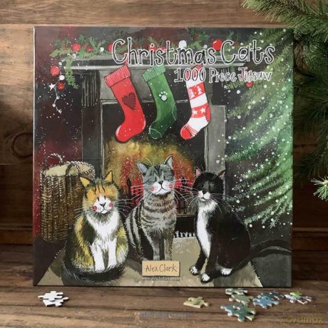 ALIPSON 1000 el. Świąteczne koty przy kominku Święta [PUZZLE]