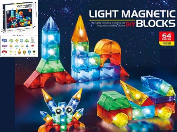 Klocki magnetyczne świecące 64el [KLOCKI]