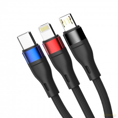 3mk Hyper Cable N-SERIES 3 in 1 A to C/Lightning/Micro 1.2m 9V/2A 18W Black