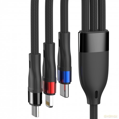 3mk Hyper Cable N-SERIES 3 in 1 A to C/Lightning/Micro 1.2m 9V/2A 18W Black