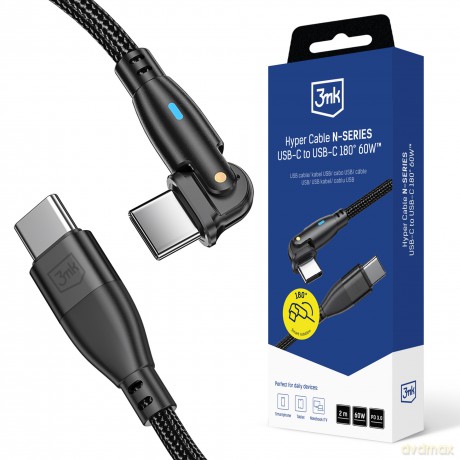 3mk Hyper Cable N-SERIES C to C 2m 20V/3A 60W Black - Swivel