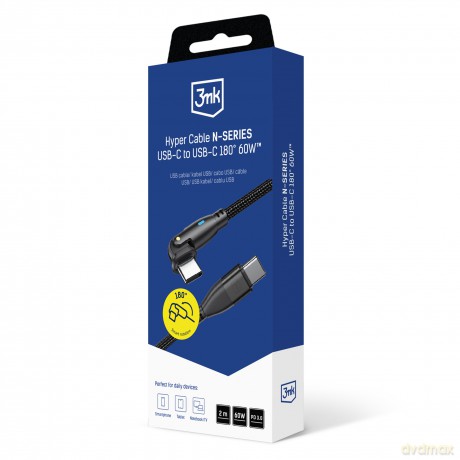 3mk Hyper Cable N-SERIES C to C 2m 20V/3A 60W Black - Swivel
