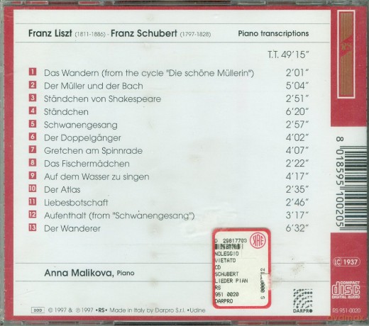 Anna Malikova: 13 Schubert-Lieder: Piano Transcription [CD]