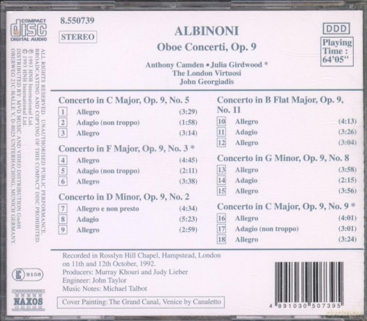 T. Albinoni: Albinoni: Oboe Concertos [CD]
