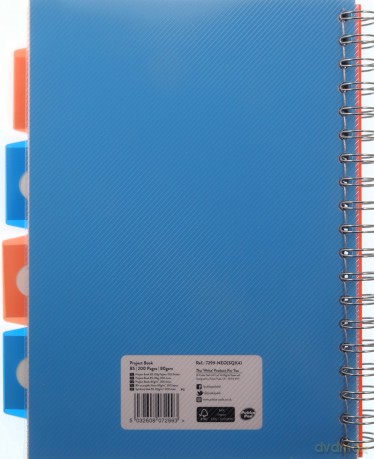 Kołozeszyt B5/200 kartek w kratkę z zakładkami Neon - niebieski [SZKOŁA]